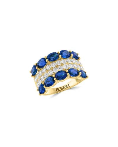 Effy Fine Jewelry Gold Over Silver 5.18 Ct. Tw. Lab-grown Diamond & Lab-grown  Lab Sapphire Ring In Blue