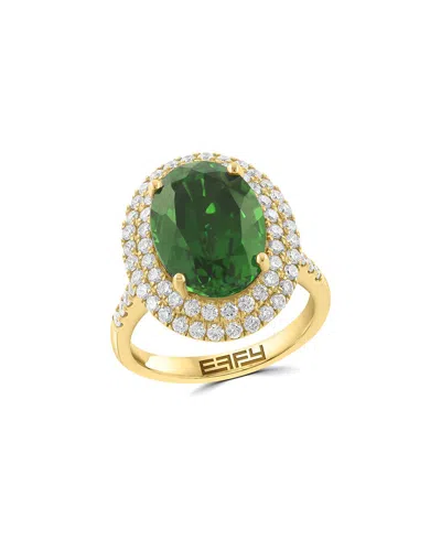 Effy Fine Jewelry Gold Over Silver 7.16 Ct. Tw. Lab-grown Diamond & Lab-grown  Lab Emerald Ring