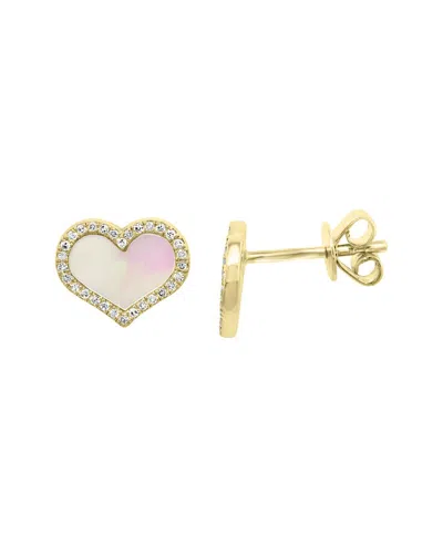 Effy Fine Jewelry Plated 0.14 Ct. Tw. Diamond & 8.0x6.0 Mm Pearl Earrings In Gold