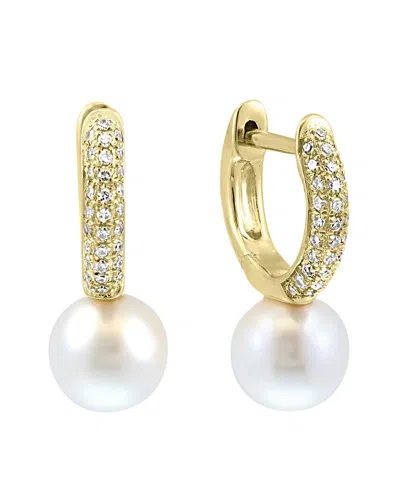 Effy Fine Jewelry Plated 0.18 Ct. Tw. Diamond & 6mmmm Pearl Earrings