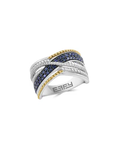 Effy Fine Jewelry Silver 0.93 Ct. Tw. Diamond & Blue Sapphire Ring In Metallic