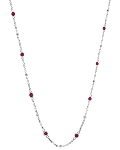 Effy Fine Jewelry Silver 1.58 Ct. Tw. Diamond & Ruby Necklace In Metallic