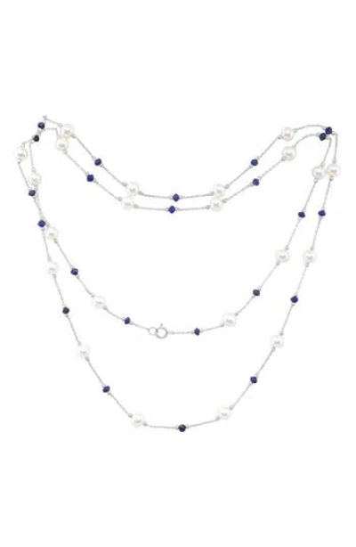 Effy Freshwater Pearl & Blue Lapis Lazuli Necklace In Silver