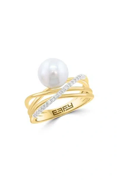 Effy Freshwater Pearl & Diamond Crisscrossing Band Ring In Gold