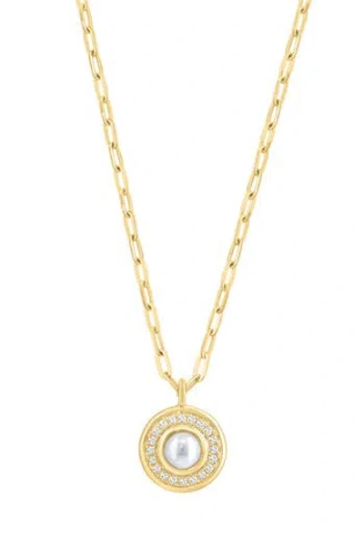 Effy Freshwater Pearl & Diamond Medallion Pendant Necklace In Gold
