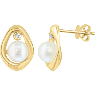 Effy Freshwater Pearl & Diamond Oval Stud Earrings In Gold