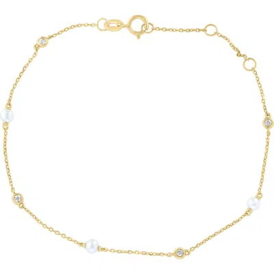 Effy Freshwater Pearl & White Topaz Station Bracelet In Gold
