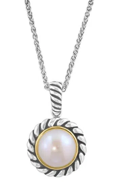 Effy Freshwater Pearl Two-tone Pendant Necklace In Silver
