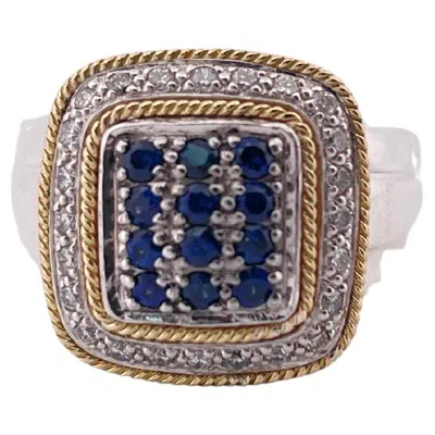 Pre-owned Effy G-h Si1 Diamond & Sapphire  Ring Set In Sterling Silver With 18k Gold Accent In Blue