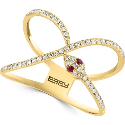 Effy Gold Plate Diamond & Ruby Serpent Ring