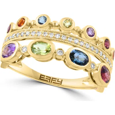 Effy Gold Plated Silver Multi Gemstone And Diamond Ring In Gold Multi