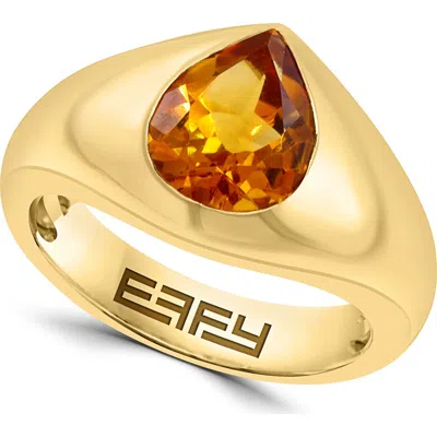 Effy Gold Plated Silver Pear Cut Citrine Signet Ring In Multi