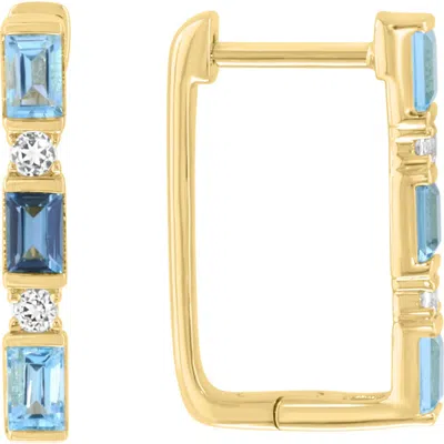 Effy Gold Plated Sterling Silver Blue Stone Rectangular Hoop Earrings