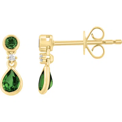 Effy Gold Plated Sterling Silver Green Stone & Diamond Drop Earrings
