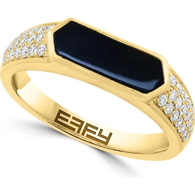 Effy Gold Plated Sterling Silver Onyx & Diamond Signet Ring