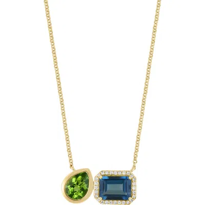 Effy Gold Plated Sterling Silver Peridot & Topaz Pendant Necklace In Pattern