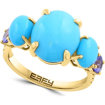 Effy Gold Plated Sterling Silver Turquoise & Diamond Ring In Multi