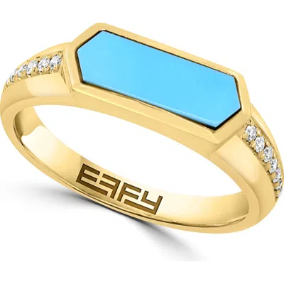 Effy Gold Plated Sterling Silver Turquoise And Diamond Ring In Multi