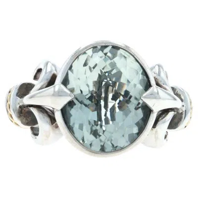 Pre-owned Effy Green Amethyst Cocktail Solitaire Ring Sterling925 Oval 4.50ct Fleur-de-lis In Purple