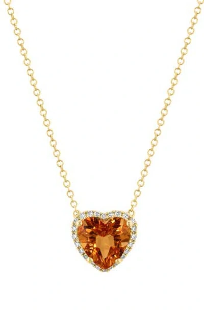 Effy Heart Cut Citrine & Diamond Pendant Necklace In Orange