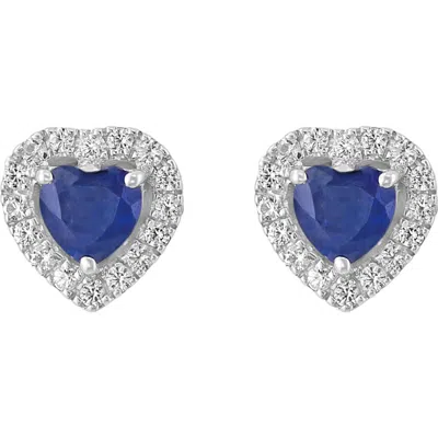 Effy Heart Sapphire Stud Earrings In Sterling Silver In Blue