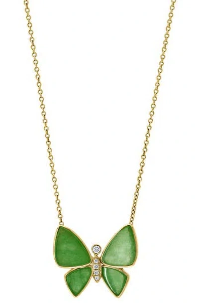 Effy Jade & Diamond Butterfly Pendant Necklace In Green