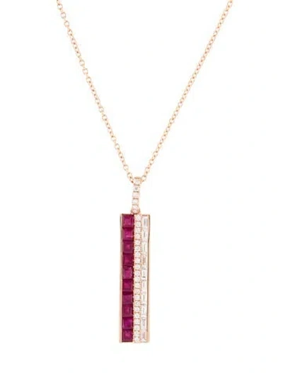 Pre-owned Effy Jewelry 14k 1.05ctw Ruby & Diamond Pendant Necklace, 18" In Multi
