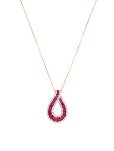 Pre-owned Effy Jewelry 14k 1.07ctw Ruby & Diamond Pendant Necklace, 18" In Multi