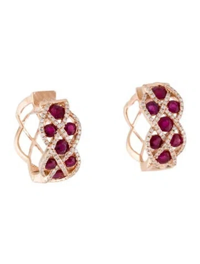 Pre-owned Effy Jewelry 14k 1.24ctw Ruby & Diamond Woven Hoop Earrings In Multi