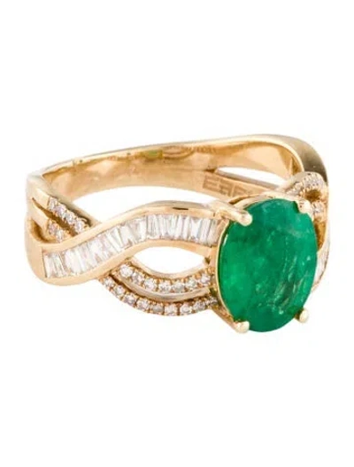 Pre-owned Effy Jewelry 14k 1.36ct Emerald & Diamond Crossover Cocktail Ring In Multi