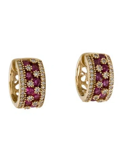 Pre-owned Effy Jewelry 14k 1.44ctw Ruby & Diamond Hoop Earrings In Multi