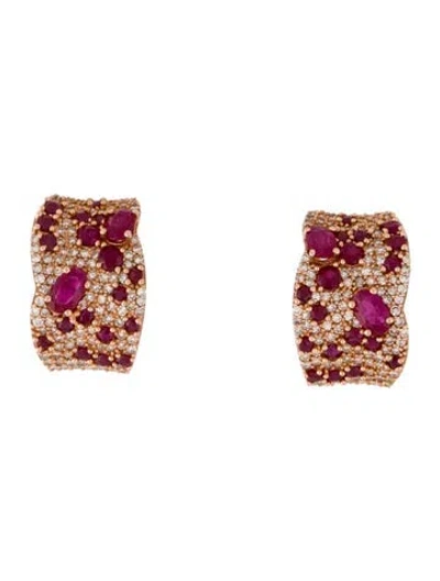 Pre-owned Effy Jewelry 14k 1.45ctw Ruby & Diamond Earclip Earrings In Multi