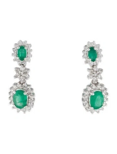Pre-owned Effy Jewelry 14k 1.47ctw Emerald & 1.09ctw Diamond Drop Earrings In Multi