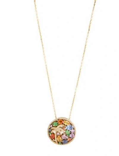 Pre-owned Effy Jewelry 14k 2.08ctw Sapphire, Tsavorite & Diamond Palm Tree Pendant Necklace, 18" In Multi