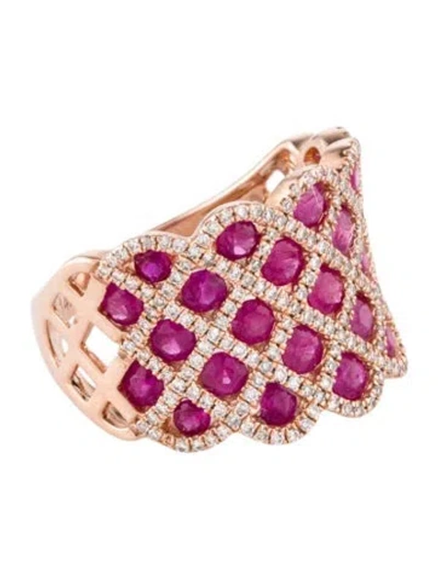 Pre-owned Effy Jewelry 14k 3.15ctw Ruby & Diamond Quilted Ring In Multi
