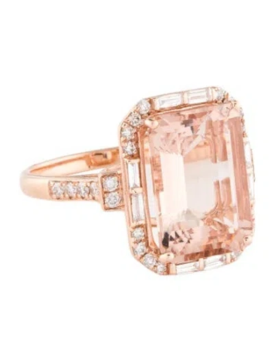 Pre-owned Effy Jewelry 14k 6.23ctw Morganite & Diamond Cocktail Ring In Multi