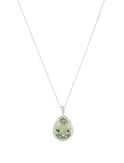 Pre-owned Effy Jewelry 14k 7.05ct Prasiolite & Diamond Pendant Necklace, 18.25" In Multi