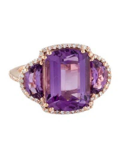 Pre-owned Effy Jewelry 14k Amethyst & Diamond Cocktail Ring In Multi