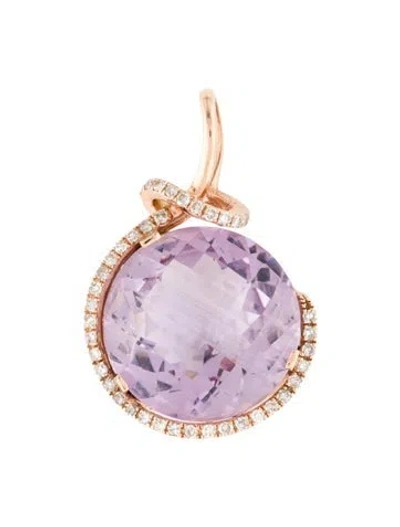 Pre-owned Effy Jewelry 14k Amethyst & Diamond Round Pendant In Multi