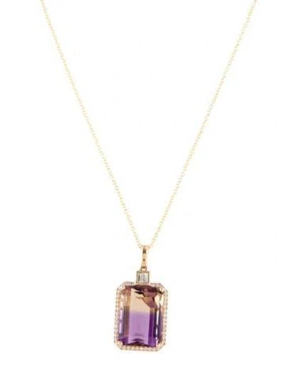 Pre-owned Effy Jewelry 14k Ametrine & Diamond Pendant Necklace, 18" In Multi