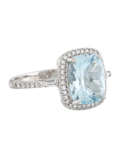 Pre-owned Effy Jewelry 14k Aquamarine & Diamond Ring In Multi