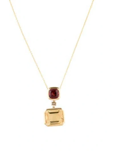 Pre-owned Effy Jewelry 14k Citrine, Garnet & Diamond Pendant Necklace, 18" In Multi