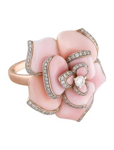 Pre-owned Effy Jewelry 14k Conch Shell & Diamond Rose Cocktail Ring In Multi