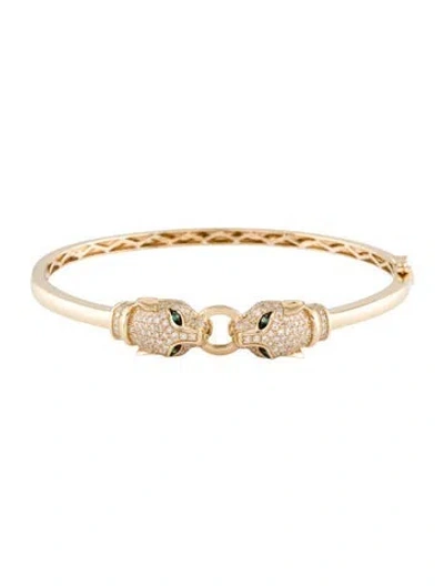 Pre-owned Effy Jewelry 14k Diamond & Emerald Panther Hinged Band, 7" In Multi
