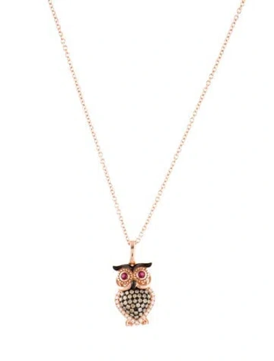 Pre-owned Effy Jewelry 14k Diamond & Ruby Enamel Owl Pendant Necklace, 18.25" In Black