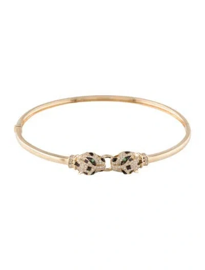 Pre-owned Effy Jewelry 14k Diamond & Tsavorite-garnet Panther Bangle Bracelet, 8.25" In Black