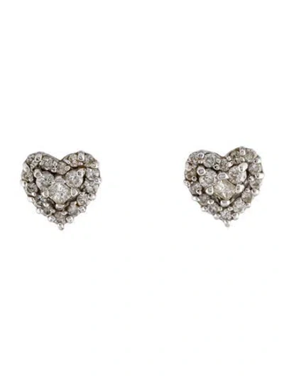 Pre-owned Effy Jewelry 14k Diamond Cluster Heart Stud Earrings In Multi