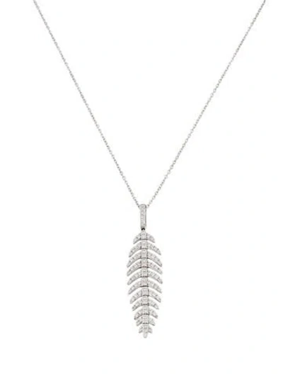 Pre-owned Effy Jewelry 14k Diamond Feather Pendant Necklace, 16.25" In Multi