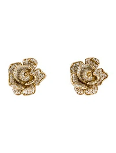 Pre-owned Effy Jewelry 14k Diamond Rose Stud Earrings In Multi