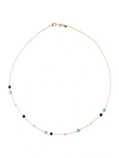 Pre-owned Effy Jewelry 14k Diamond, Turquoise & Lapis Lazuli Station Necklace, 18" In Multi